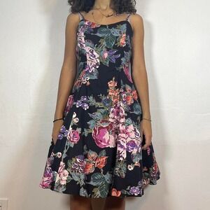 Vintage deadstock Black floral dress with pink accents